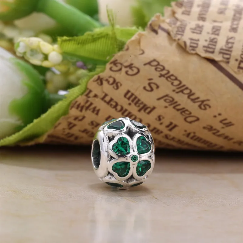 (imagine pentru) Talisman cu trifoi din argint 925 cu zirconiu cubic verde închis - Vizualizare 4