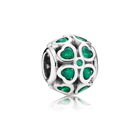 (imagine pentru) Talisman cu trifoi din argint 925 cu zirconiu cubic verde închis