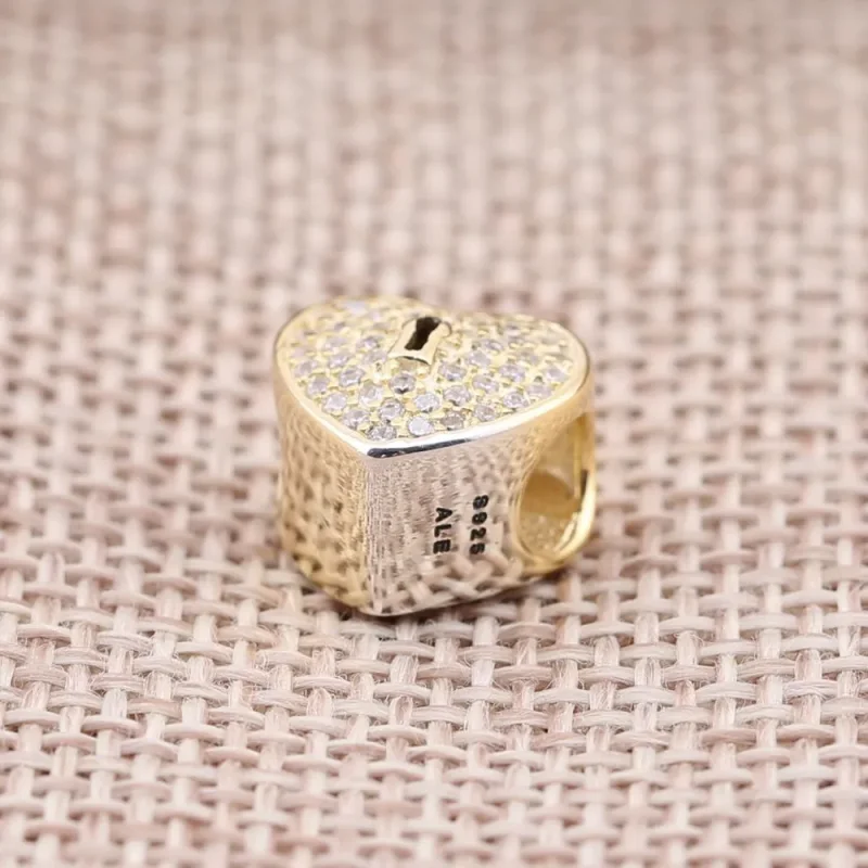(imagine pentru) Talisman pavé Inimă cu lacăt, din aur de 14k şi zirconiu cubic - - Vizualizare 2