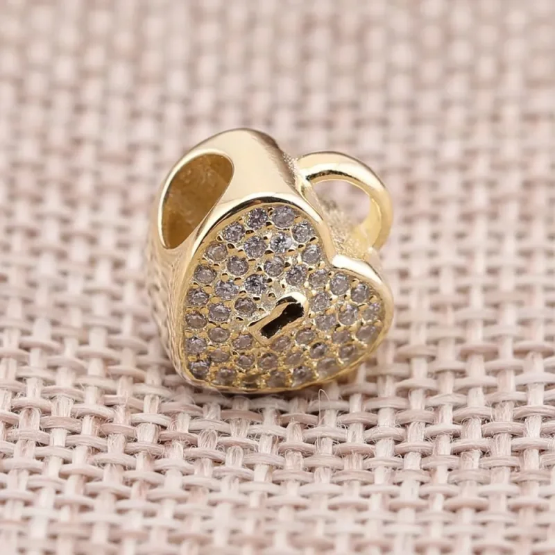 (imagine pentru) Talisman pavé Inimă cu lacăt, din aur de 14k şi zirconiu cubic - - Vizualizare 3
