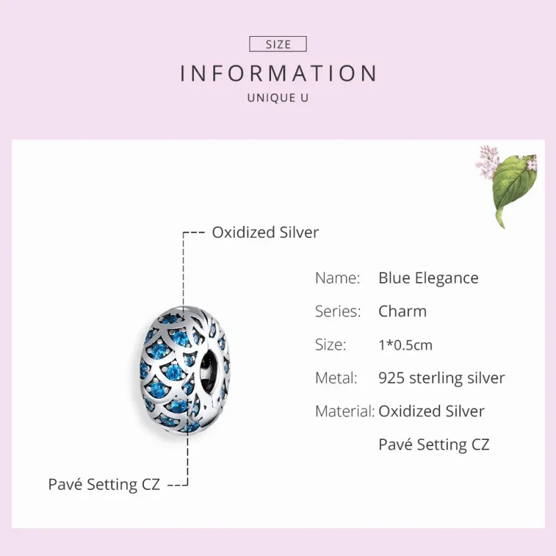 (imagine pentru) Pandora Style Argintiu Albastru Elegant Agrafă - SCC1513 - Vizualizare 7