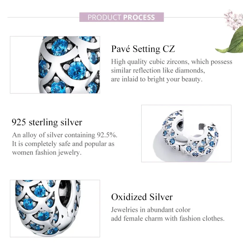 (imagine pentru) Pandora Style Argintiu Albastru Elegant Agrafă - SCC1513 - Vizualizare 8