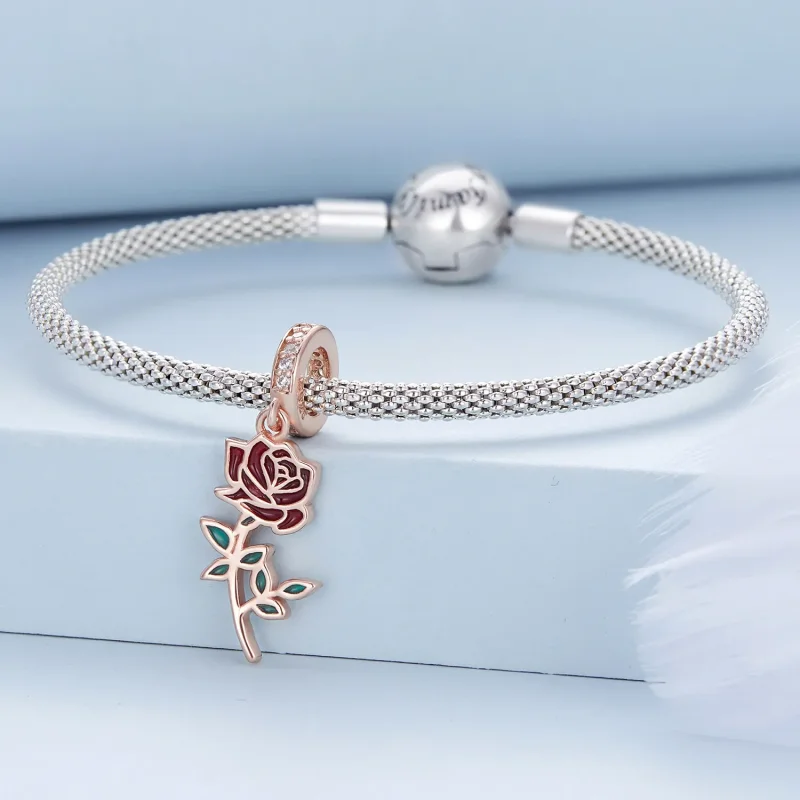 (imagine pentru) Pandantiv stil Pandora cu floare roșie - BSC642 - Vizualizare 3