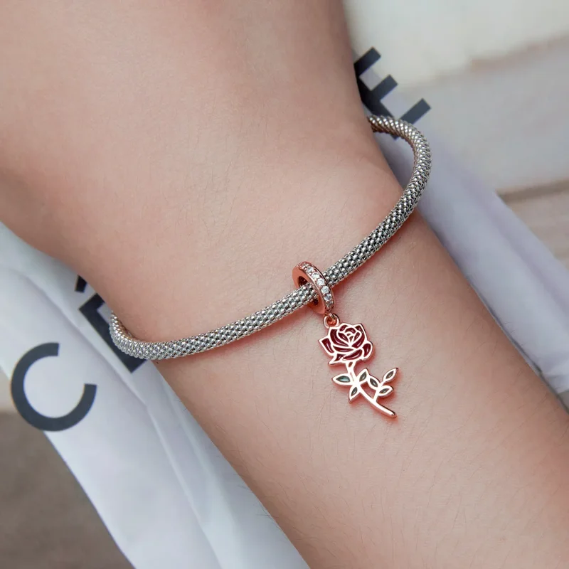 (imagine pentru) Pandantiv stil Pandora cu floare roșie - BSC642 - Vizualizare 5