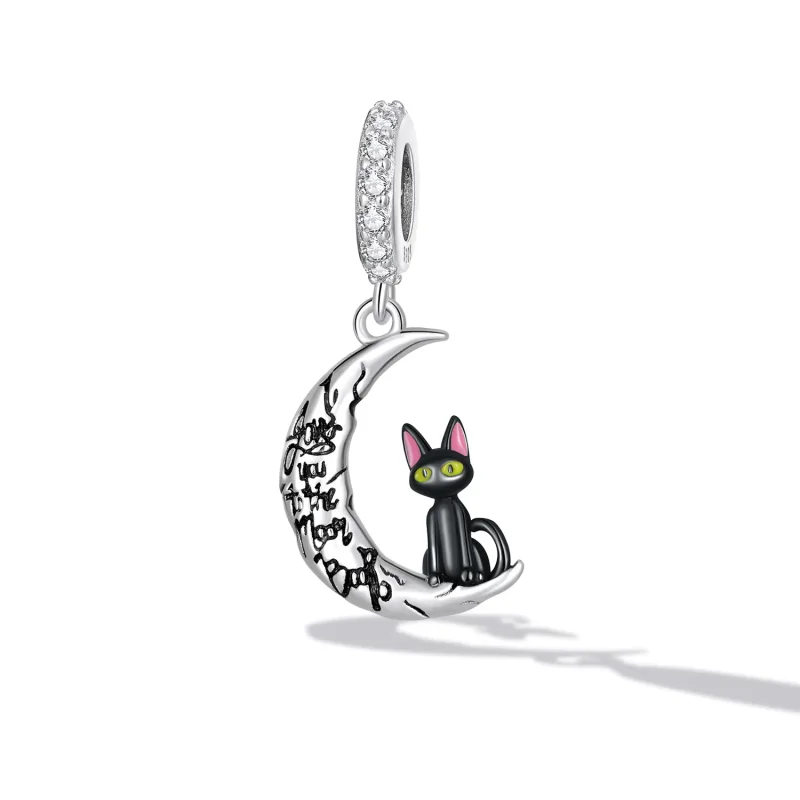 (imagine pentru) Pandora Stil Lună Pisică Neagră Dangle - SCC2218 - Vizualizare 2
