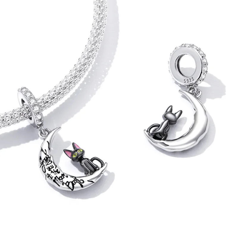 (imagine pentru) Pandora Stil Lună Pisică Neagră Dangle - SCC2218 - Vizualizare 5