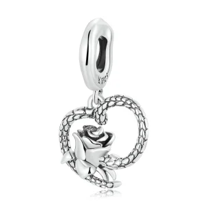 (imagine pentru) Pandora Style Snake and Rose Heart Dangle - SCC2134