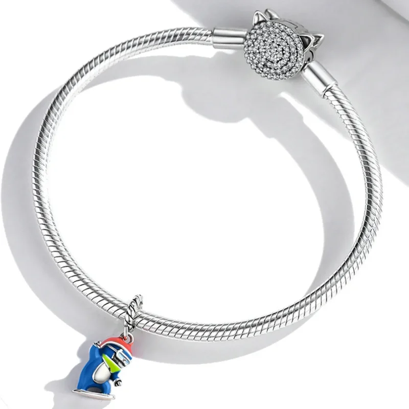 (imagine pentru) Pendanta stil Pandora cu pinguin care schiaza - SCC2003 - Vizualizare 3