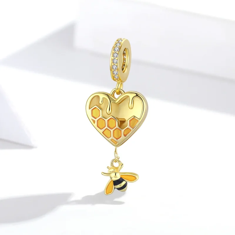 (imagine pentru) Pandora Style Placat cu Aur 18 ct Pendant Pandantiv cu Fagure de Miere Love - SC - Vizualizare 2