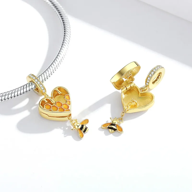 (imagine pentru) Pandora Style Placat cu Aur 18 ct Pendant Pandantiv cu Fagure de Miere Love - SC - Vizualizare 4