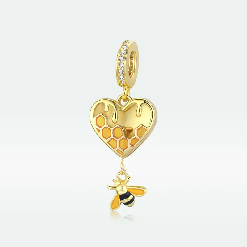 (imagine pentru) Pandora Style Placat cu Aur 18 ct Pendant Pandantiv cu Fagure de Miere Love - SC - Vizualizare 5