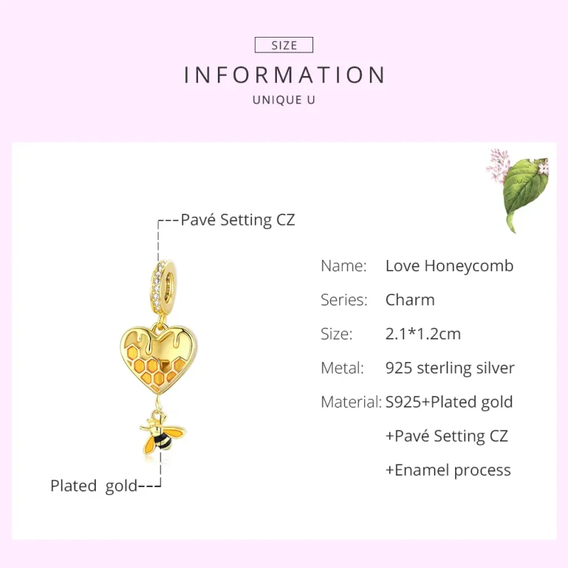 (imagine pentru) Pandora Style Placat cu Aur 18 ct Pendant Pandantiv cu Fagure de Miere Love - SC - Vizualizare 6