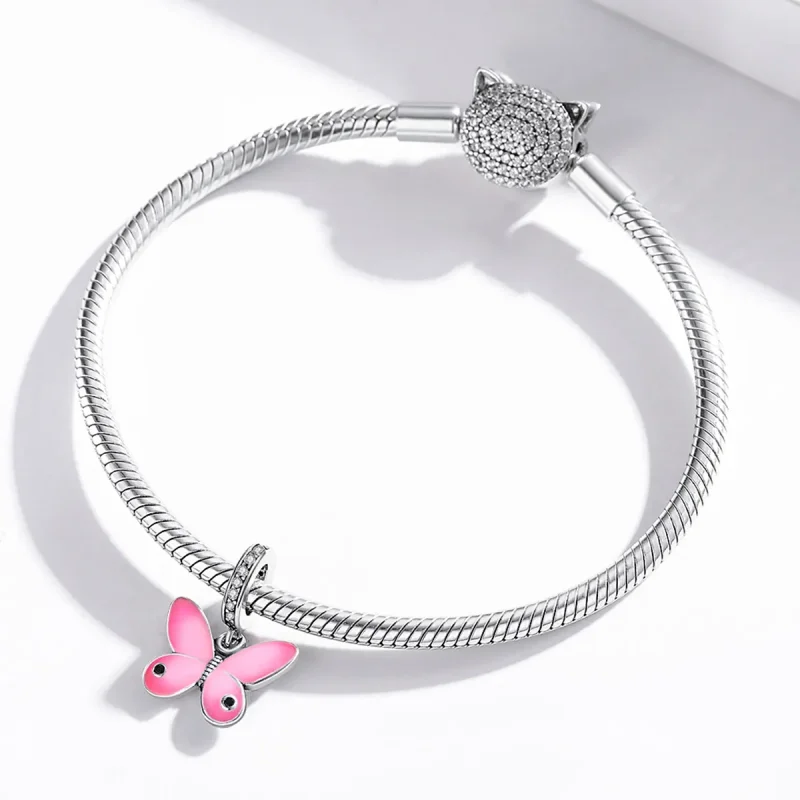 (imagine pentru) Pandora Style Argint Butterfly Roz Atârnătoare - SCC1728 - Vizualizare 3