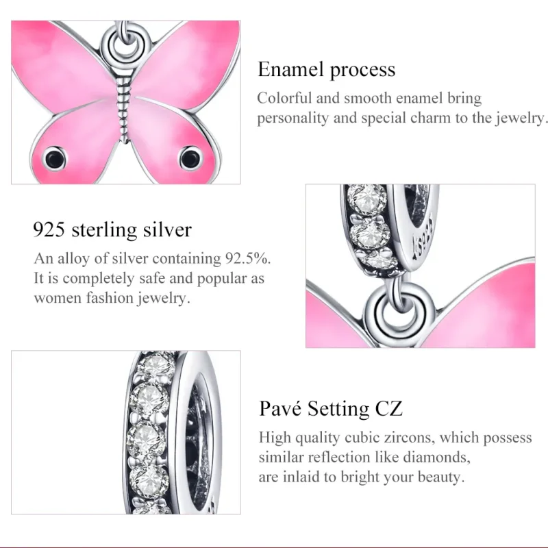 (imagine pentru) Pandora Style Argint Butterfly Roz Atârnătoare - SCC1728 - Vizualizare 7