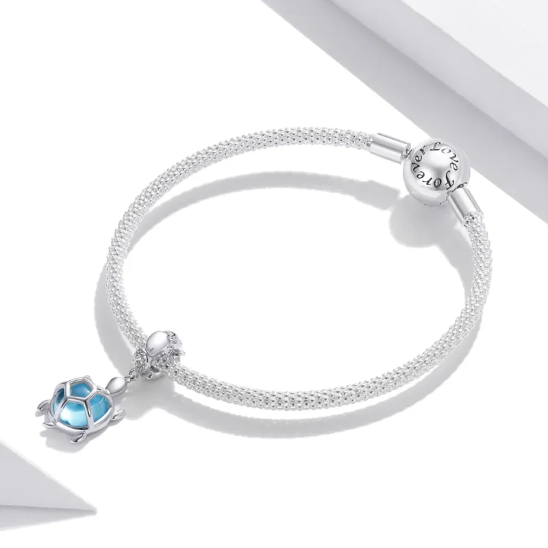 (imagine pentru) Pandora Style Broșă Pandantiv Broască Țestoasă din Sticlă Murano Albastru Argint - Vizualizare 3