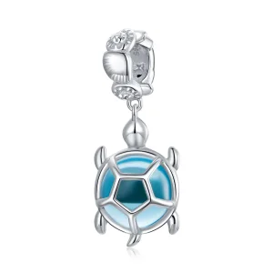 (imagine pentru) Pandora Style Broșă Pandantiv Broască Țestoasă din Sticlă Murano Albastru Argintiu - SCC1804