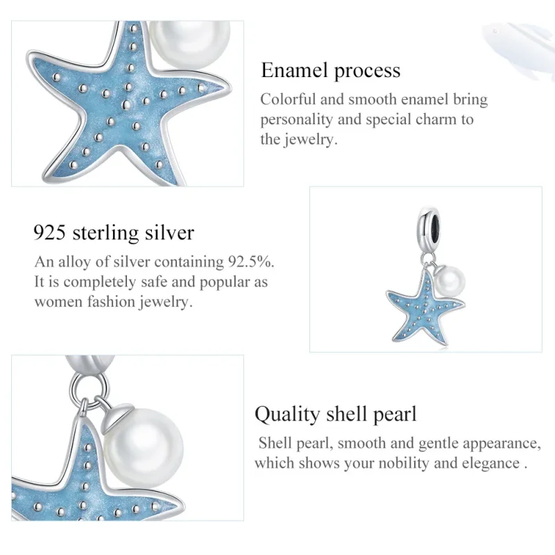 (imagine pentru) Pandora Style Argintiu Albastru Stea de Mare Pendant - SCC1807 - Vizualizare 7