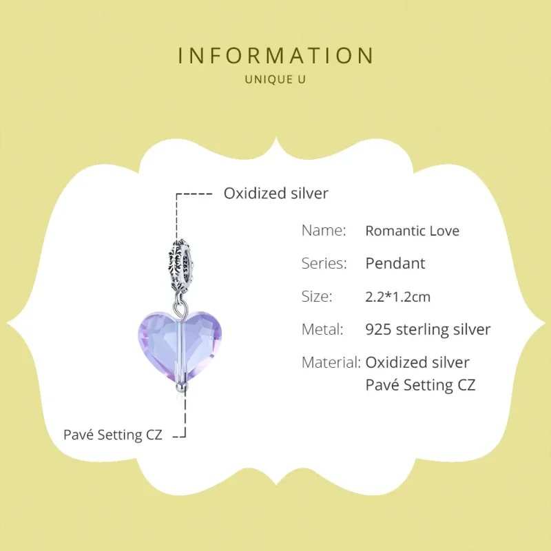 (imagine pentru) Pandora Style Pendantă de Argint Romantică cu Inimă - SCC1816 - Vizualizare 6
