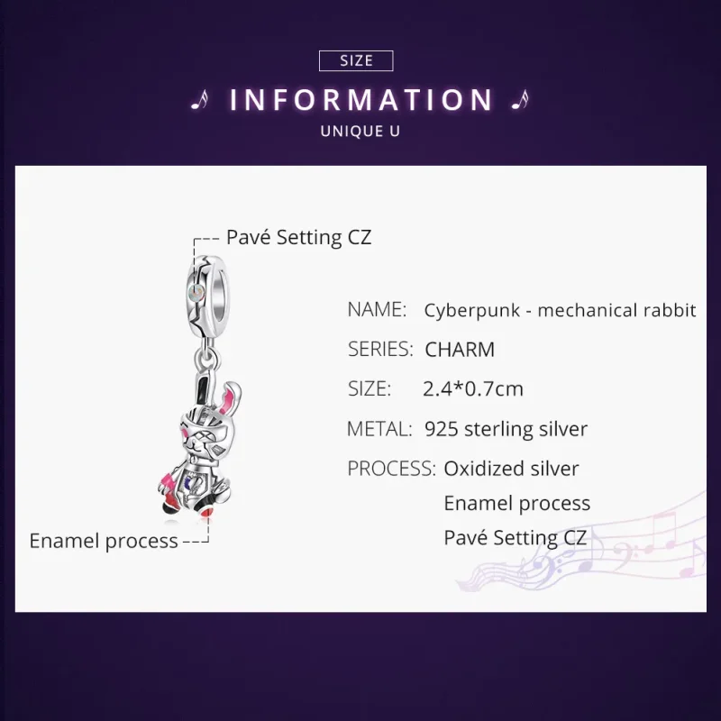 (imagine pentru) Pandora Style Silver Cyberpunk - Iepure Mecanic Pendantă - SCC1841 - Vizualizare 6