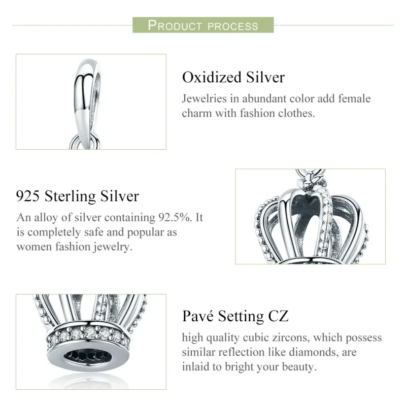 (imagine pentru) Pandora Style Coroană Elegantă de Argint cu Pendant - SCC781 - Vizualizare 7