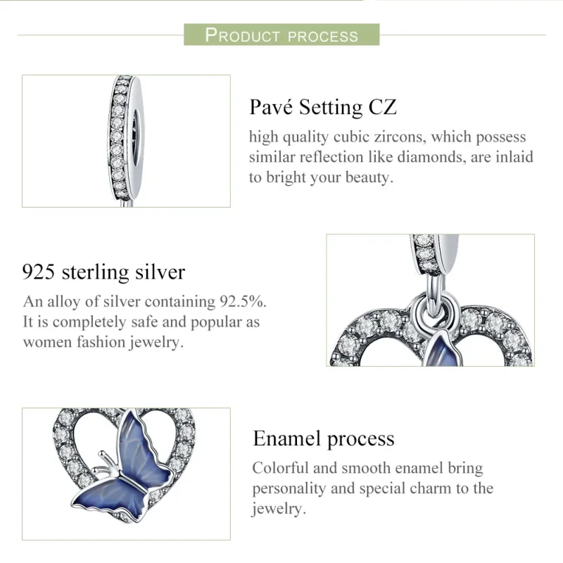 (imagine pentru) Pandora Style Argint Fluture Vis Pendantă - SCC818 - Vizualizare 7