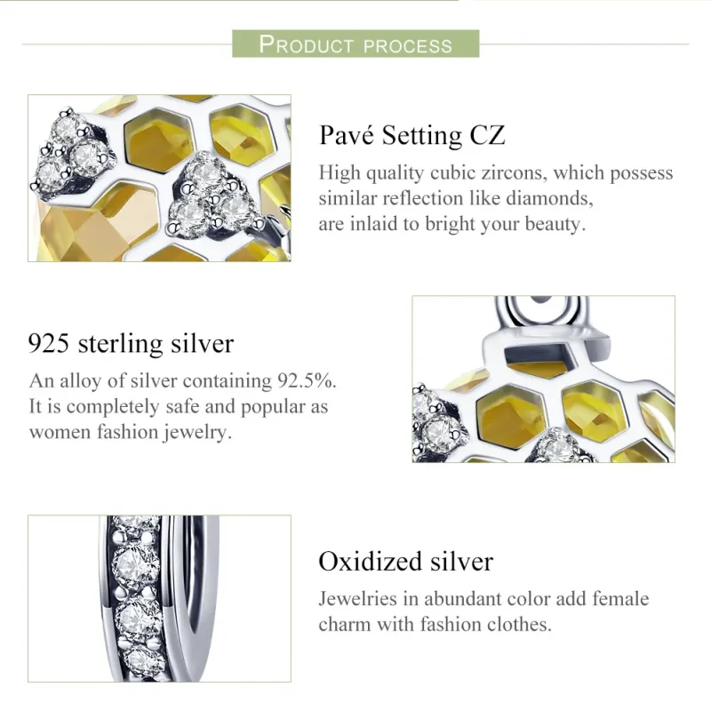 (imagine pentru) Pandora Style Pendant cu Inimă de Miere Argintie - SCC879 - Vizualizare 7