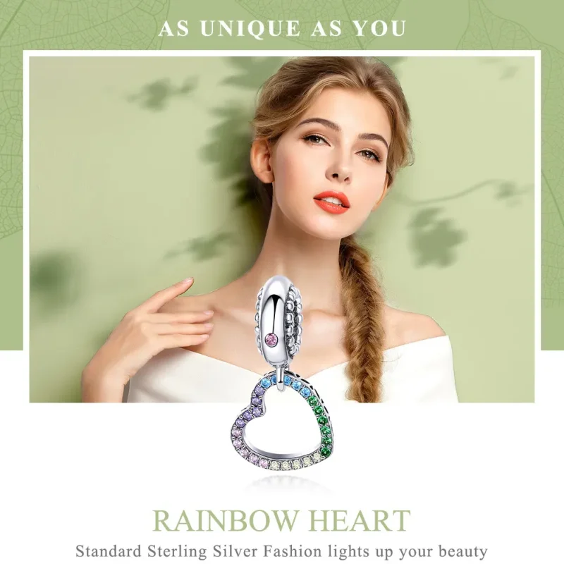 (imagine pentru) Pandora Style Inimă Argintiu Colorată Pendant - SCC896 - Vizualizare 6