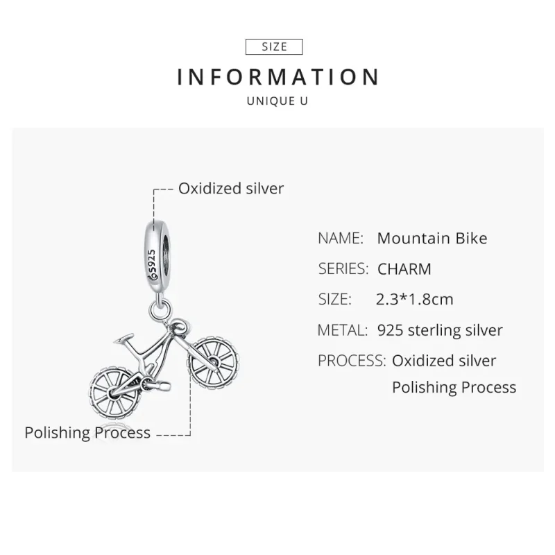 (imagine pentru) Talisman pandantiv Tip Pandora cu Bicicleta de munte din argint - BSC384 - Vizualizare 8