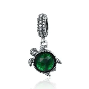 (imagine pentru) Talisman pandantiv Tip Pandora cu broasca testoasa verde din argint - SCC281