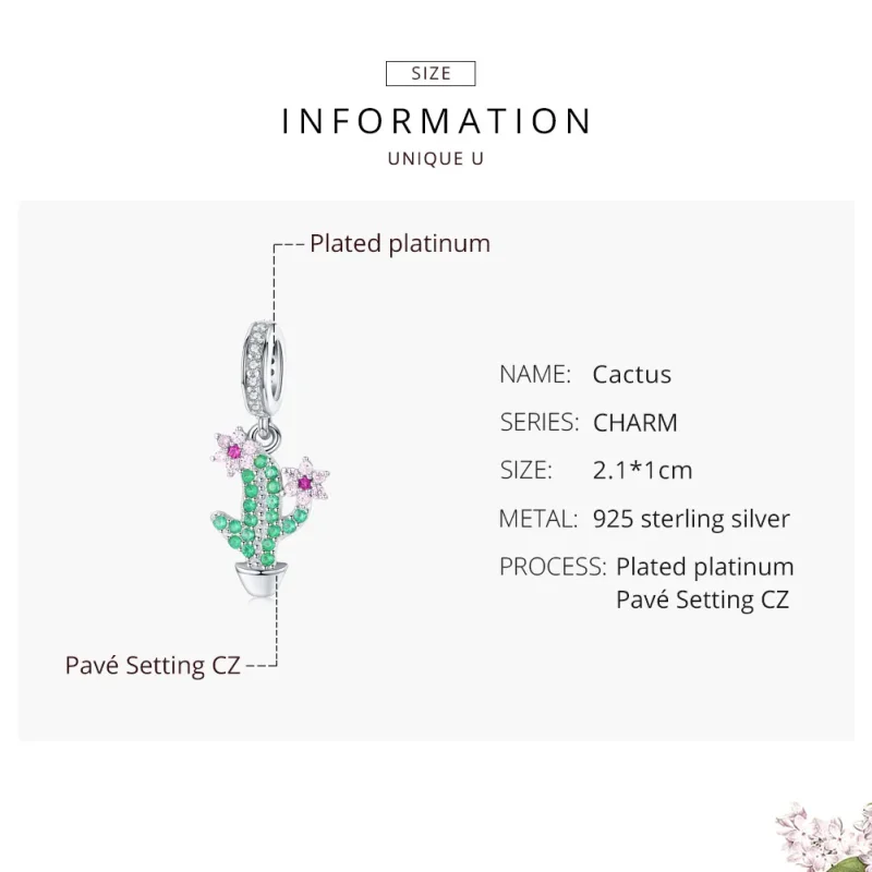 (imagine pentru) Talisman pandantiv Tip Pandora cu Cactus din argint - BSC121 - Vizualizare 6