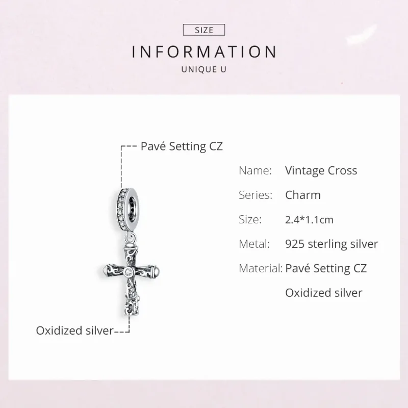 (imagine pentru) Talisman pandantiv Tip Pandora cu Cruce vintage din argint - BSC313 - Vizualizare 6