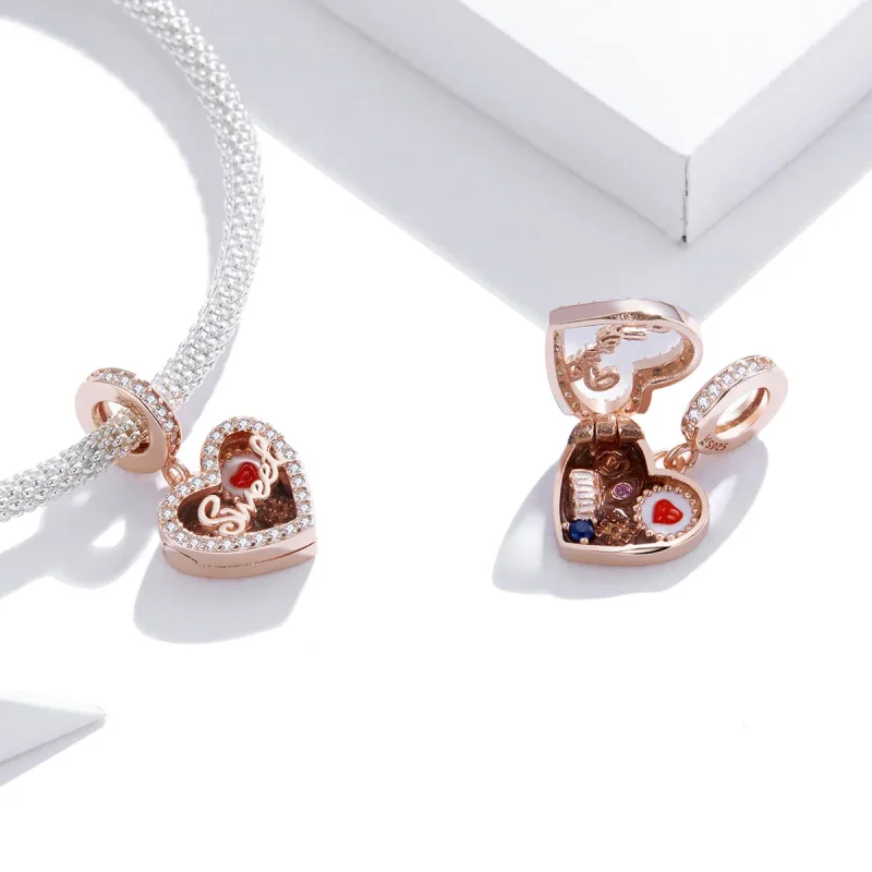(imagine pentru) Talisman pandantiv Tip Pandora cu Cutie cadou ciocolată din aur rose - SCC1670 - Vizualizare 4