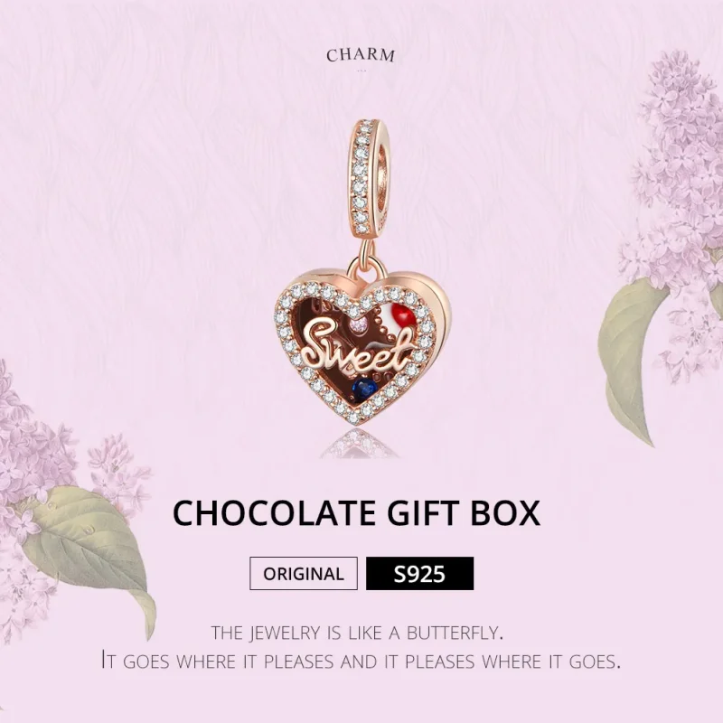 (imagine pentru) Talisman pandantiv Tip Pandora cu Cutie cadou ciocolată din aur rose - SCC1670 - Vizualizare 6