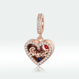 (imagine pentru) Talisman pandantiv Tip Pandora cu Cutie cadou ciocolată din aur rose - SCC1670
