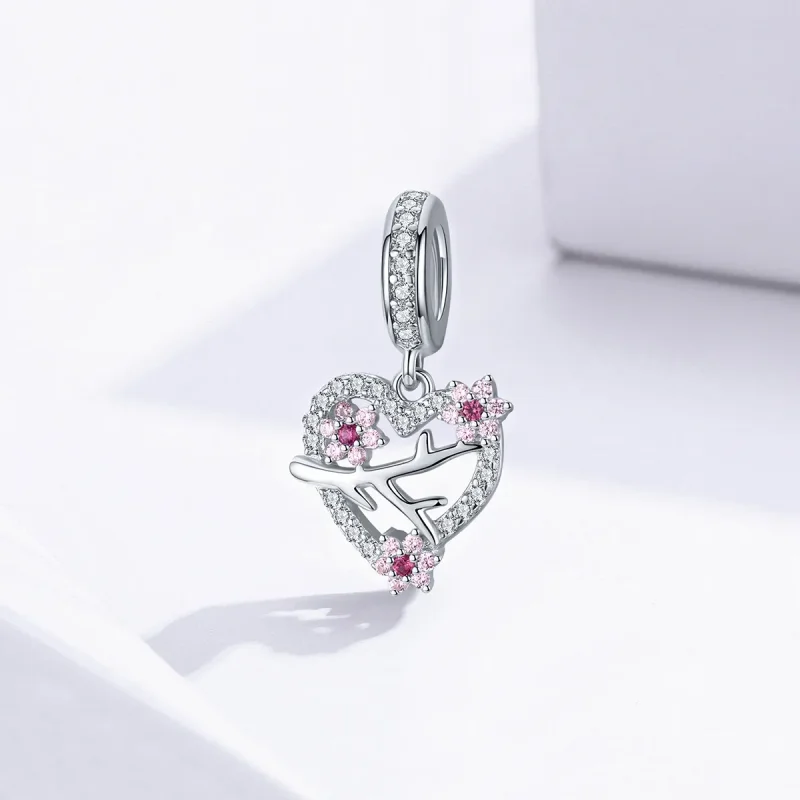 (imagine pentru) Talisman pandantiv Tip Pandora cu Inimă de floare de prun din argint - BSC151 - Vizualizare 2
