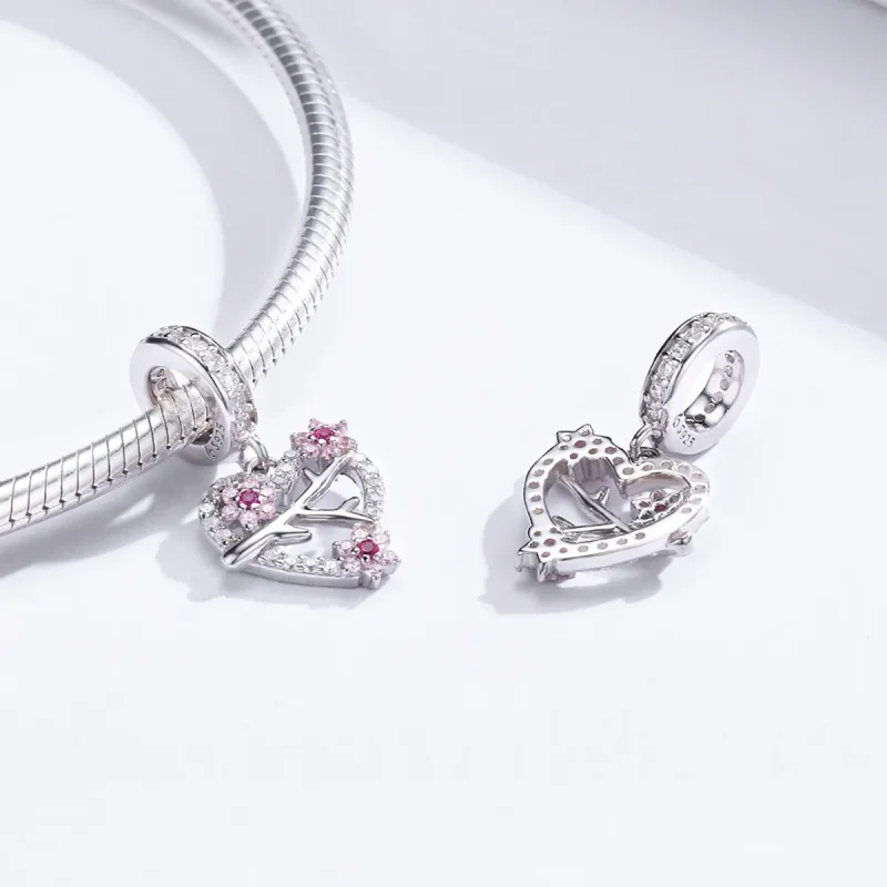 (imagine pentru) Talisman pandantiv Tip Pandora cu Inimă de floare de prun din argint - BSC151 - Vizualizare 4