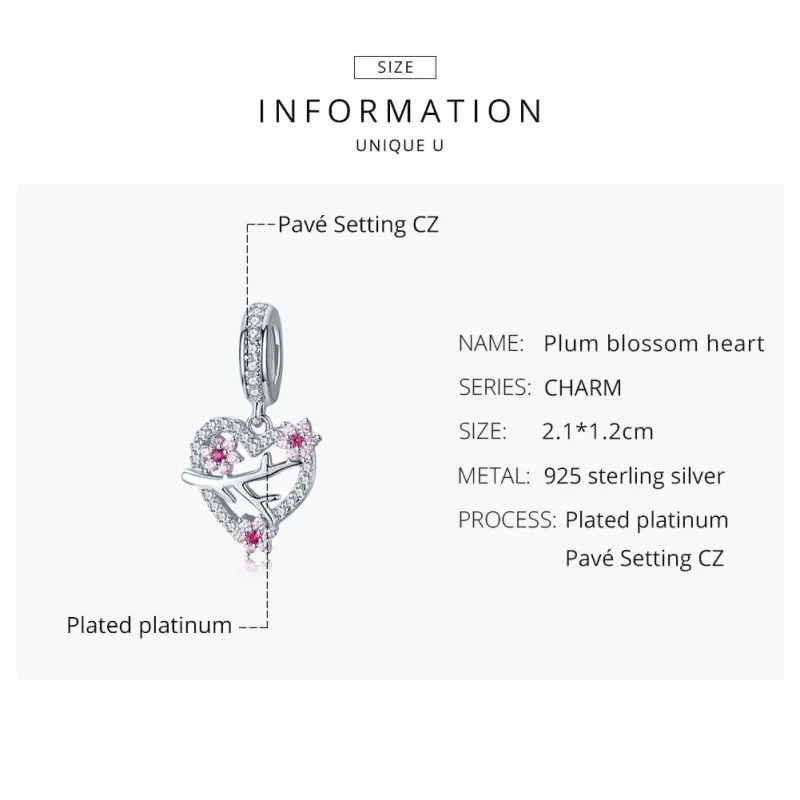 (imagine pentru) Talisman pandantiv Tip Pandora cu Inimă de floare de prun din argint - BSC151 - Vizualizare 7