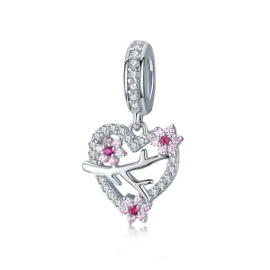 (imagine pentru) Talisman pandantiv Tip Pandora cu Inimă de floare de prun din argint - BSC151