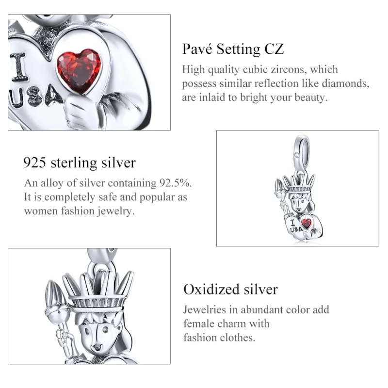 (imagine pentru) Talisman pandantiv Tip Pandora cu Iubesc SUA din argint - SCC1883 - Vizualizare 8