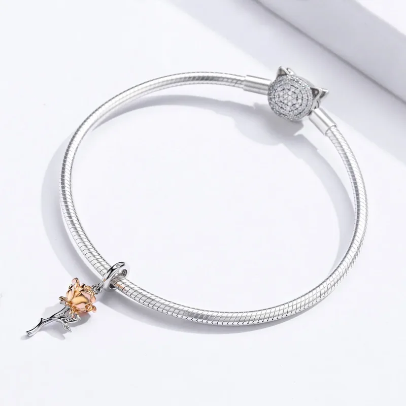 (imagine pentru) Talisman pandantiv Tip Pandora cu Lover Rose Flori în două tonuri în două nuanțe - Vizualizare 3