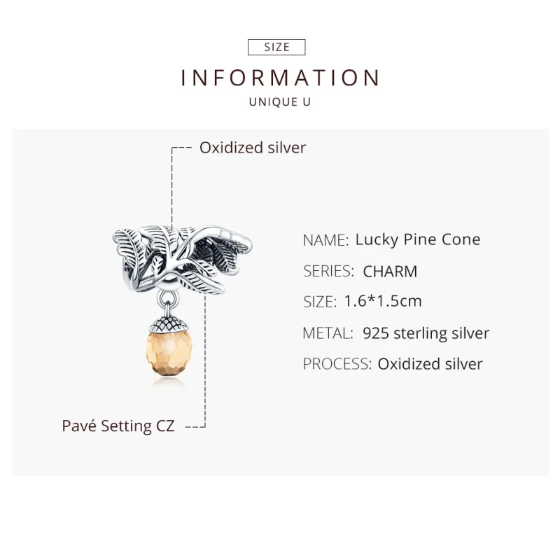 (imagine pentru) Talisman pandantiv Tip Pandora cu Lucky Pine Cone din argint - BSC336 - Vizualizare 8