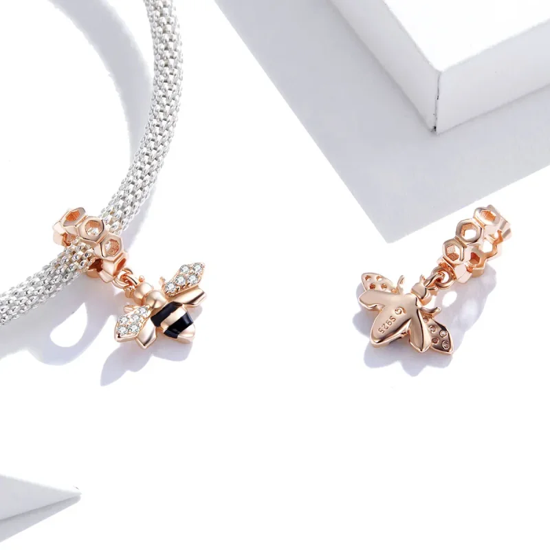 (imagine pentru) Talisman pandantiv Tip Pandora cu Mica albina din aur rose - BSC370 - Vizualizare 4