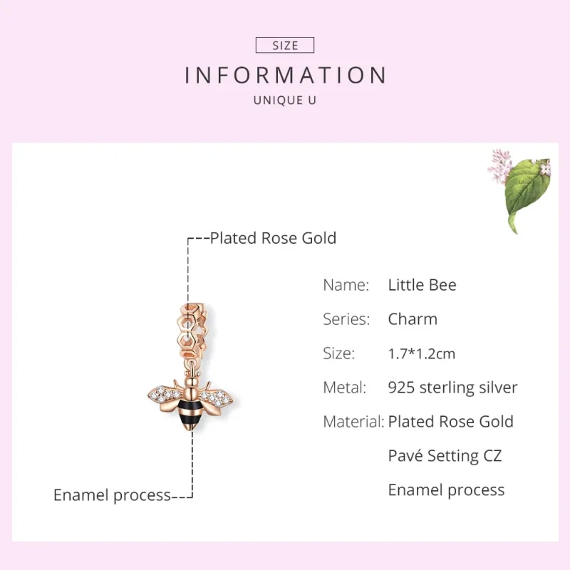 (imagine pentru) Talisman pandantiv Tip Pandora cu Mica albina din aur rose - BSC370 - Vizualizare 7