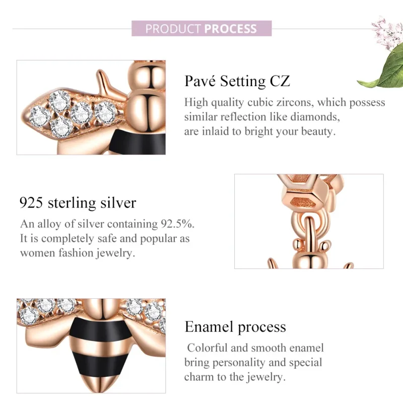 (imagine pentru) Talisman pandantiv Tip Pandora cu Mica albina din aur rose - BSC370 - Vizualizare 8