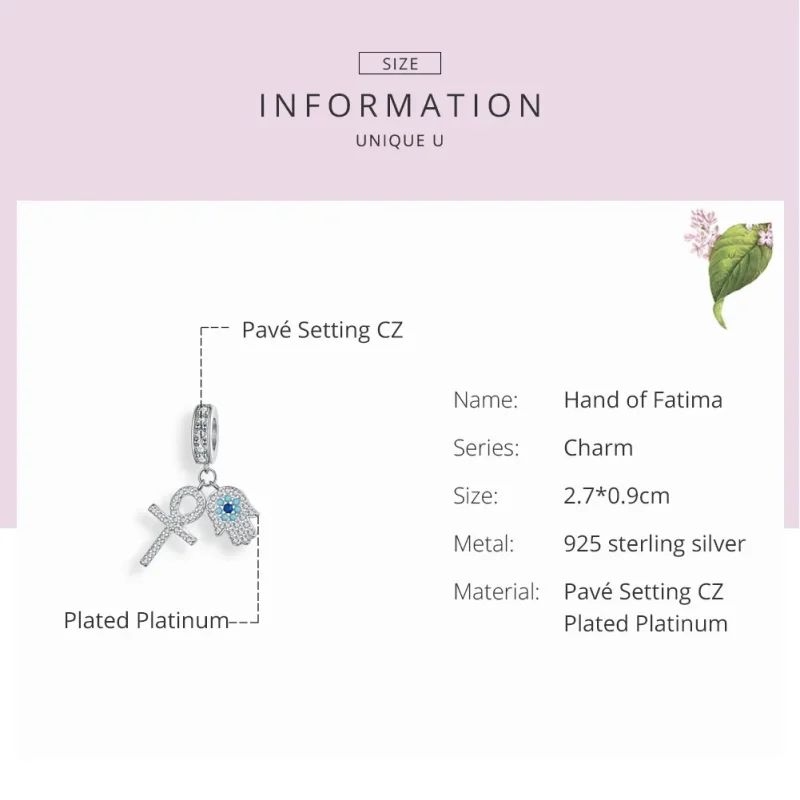 (imagine pentru) Talisman pandantiv Tip Pandora cu Mâna Fatimei din argint - BSC084 - Vizualizare 7
