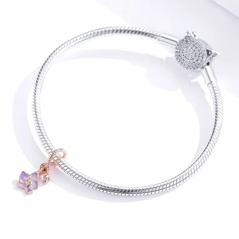(imagine pentru) Talisman pandantiv Tip Pandora cu Orhidee din aur rose - BSC287 - Vizualizare 2
