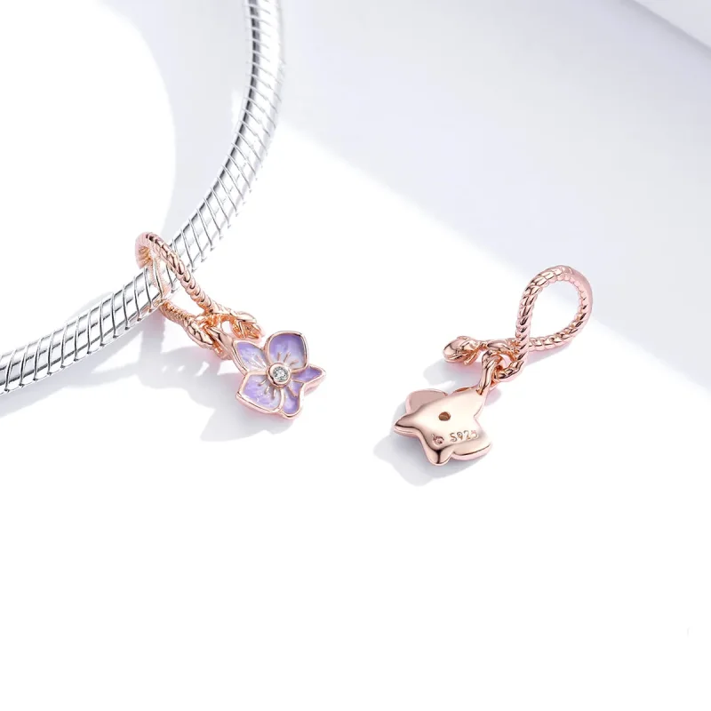 (imagine pentru) Talisman pandantiv Tip Pandora cu Orhidee din aur rose - BSC287 - Vizualizare 3