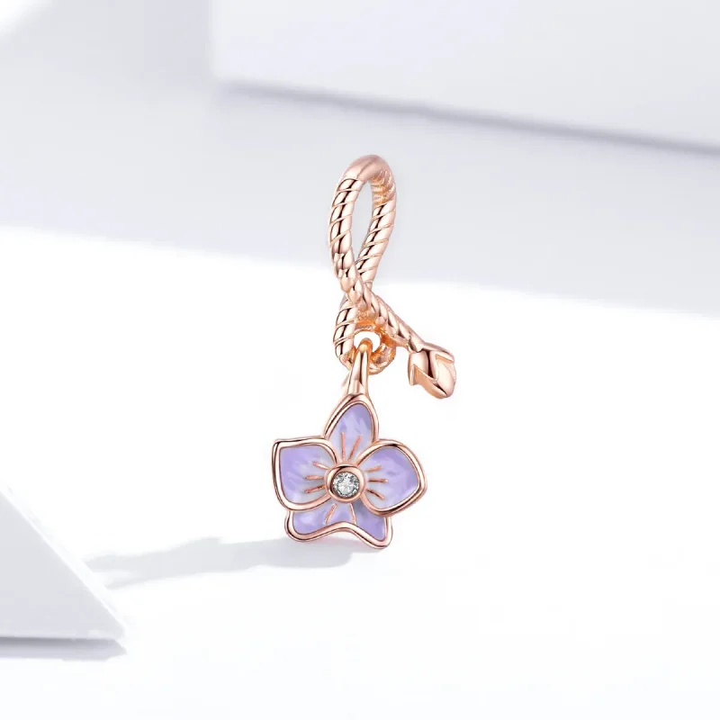 (imagine pentru) Talisman pandantiv Tip Pandora cu Orhidee din aur rose - BSC287 - Vizualizare 4
