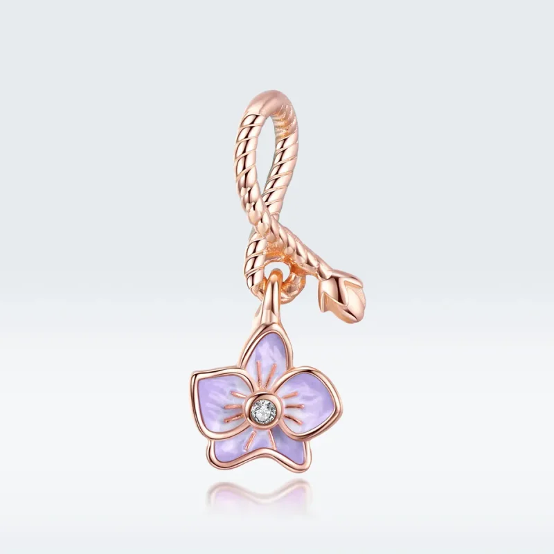 (imagine pentru) Talisman pandantiv Tip Pandora cu Orhidee din aur rose - BSC287 - Vizualizare 5