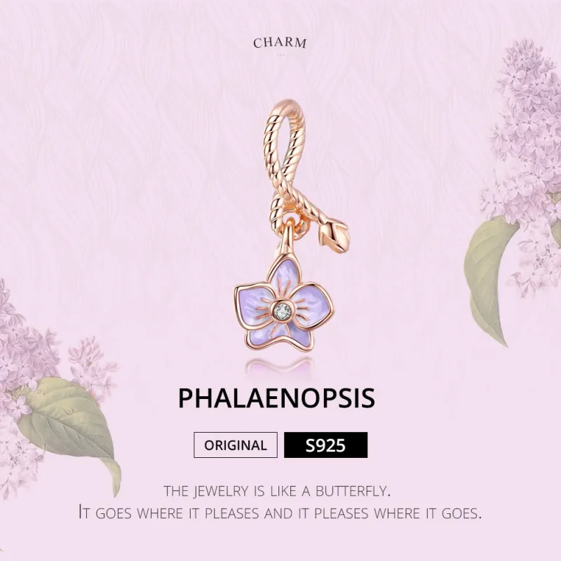 (imagine pentru) Talisman pandantiv Tip Pandora cu Orhidee din aur rose - BSC287 - Vizualizare 6